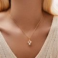 Elegant golden butterfly necklace with white shell and heart-shaped zircon stones - KN0451-Bowknot Heart Zirconia