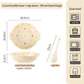Creamy ceramic double-handle 2500ml soup bowl with red heart pattern and matching spoon - 12 Inch Soup Bowl + Large Spoon - Creamy Yellow Heart