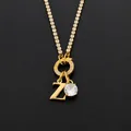 Gold stainless steel letter Z necklace with sparkling rhinestone pendant - Letter Z (XNL0103)