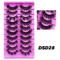 Set of 10 pairs of DSD28 dense crossed black false eyelashes in a pink tray - DSD28 (Purple)