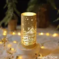 Christmas light up cylinder ornament 15cm height with gold snowflake and house silhouette - Colored Light Bottle-Snow House / Gold