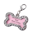 Pendaglio mini cornice foto per animali a forma di osso con bordo in strass brillanti - Cornice Foto a Forma di Osso / Strass Rosa
