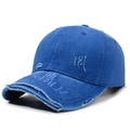 Verwaschene hellblaue Baseballkappe im Vintage-Look mit PALM-Stickerei und Rissen - Verstellbar / Blau