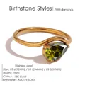 18K gold plated stainless steel wave ring with a pear-cut green peridot gemstone - August Light Green