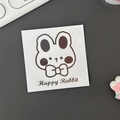 Cartoon rabbit sticker with Happy Rabbit text on white square background for DIY decor - Metallic Silver (Agile Rabbit)