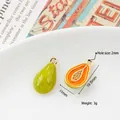 Green and orange papaya enamel charms with gold rings for DIY jewelry making - 27# Papaya