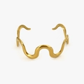 Polished golden wavy cuff bangle with minimalist curve design and mirror finish - Cuff Bracelet / Gold