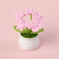 Handmade crochet pink forget-me-not mini potted plant with pearl details and white ceramic base - Pink Forget-Me-Not (5 Pearl Heads) Potted Plant