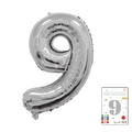 Slim silver 40-inch foil balloon in number 9 shape with metallic pearl finish texture - 40-inch Silver 9-piece Cardboard Box