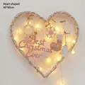 Herzförmige Weihnachts-Wanddeko mit warmen LED-Lichtern und Festschmuck Set 40x40cm - Herz Netz Rosa Set Mit Licht