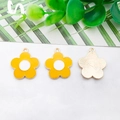 Three yellow flower charms in enamel alloy with gold plating for DIY jewelry making - Orange Enamel Flower 19x21mm