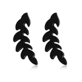 Minimalist black leaf stud earrings with high gloss finish and symmetrical reflection - Black