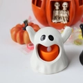 White ghost night light with orange LED candle for festive Halloween decor - Open Mouth Ghost / White