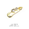 Golden safety pin pendant with heart zircons made of copper and sparkling zircon gems - 3-Double Heart Pin
