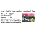 Set of 140 colors dual-tip watercolor markers in a clear portable storage case - 140 Colors (Black Barrel Hard Box)