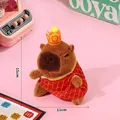 Plush Capybara keychain in red plaid cape and royal crown, cute fluffy stuffed toy animal - Zen Kasa Capybara