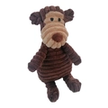 Brown monkey squeaky plush dog toy made of durable corduroy fabric for pet dental care - Monkey