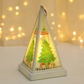 White pyramid Christmas lantern with LED light, festive tree pattern and hanging ring - Christmas Tree / White