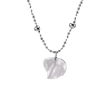Minimalist silver bead chain necklace with white mother of pearl heart pendant - Silver