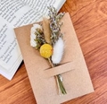 Preserved dried flower greeting card with yellow Billy Balls and white rabbit tail grass - Fairytale
