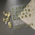 3D-Präge-Nagelaufkleber mit grünen Maiglöckchen- und Perlenmustern für Maniküre - Maiglöckchen-Stil (CO-199)