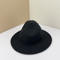 Classic black wool fedora hat with a minimalist felt finish and flat brim style - 56-58cm (Adjustable) / Black
