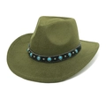 Dettaglio cappello cowboy in feltro verde oliva con perline turchesi e borchie argento - M (56-58cm) / Verde Militare