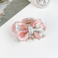 Bow-shaped acetate hair claw clip with pink marble pattern for elegant hairstyling - 6cm / Pink & Blue