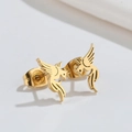 Minimalist 18K gold plated phoenix stud earrings with detailed bird wing engraving - Gold