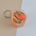 Miniature beef noodle cup keychain with realistic red broth soup and silver keyring - Prawn Noodle