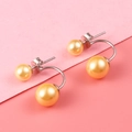 Elegant S925 silver double shell pearl earrings in a golden finish with front-back design - 925 Silver / Gold