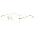 Randlose quadratische Sonnenbrille mit goldenen Metallbügeln und klaren Gläsern - Goldener Rahmen Klare Gläser C6