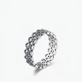 Anello elegante in argento sterling S925 con motivo a trifoglio traforato e pizzo - Taglia US 5 / Argento