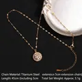 Golden rotating clover necklace with zirconia crystals on a 45cm titanium steel chain - Rotatable Style 55 Disk Pave Rhinestone (A709)