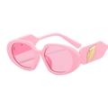 Oval pink sunglasses with decorative golden leaf metal accent on the temple - Pink Frame / Pink Lens