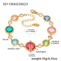 18k gold plated stainless steel anklet with colorful faceted Czech glass and zircons - Round-Gold Multicolor Zircon (S011)