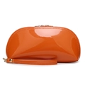 Orange shell-shaped clutch bag with glossy finish and golden zipper in candy color - Orange