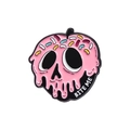 Pink donut skull enamel brooch featuring BITE ME text and colorful sprinkles on white - Pink Skull Apple (Bite Me)