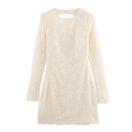 Elegante abito in pizzo a maniche lunghe bianco panna con motivo floreale traforato - XS / Bianco latte
