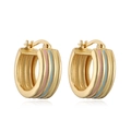 Golden round earrings with colorful pastel enamel stripes on a white background - Ear Buckle / Gold Yellow Blue Pink Striped