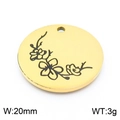 Golden stainless steel round pendant with black floral engraving, 20mm diameter and 3g weight - Daffodil-Gold (KLJ8055-Z)