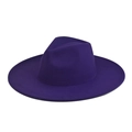Close-up of deep purple wool felt fedora showing fine stitching on the wide flat brim - Adult 57-60cm / Purple