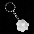 Translucent milky white cat paw stone keychain with a silver metal ring accessory - White Crystal