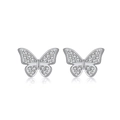 Minimalist S925 sterling silver butterfly stud earrings with sparkling white zircons - Silver Butterfly Style (定-APE12-P)