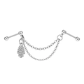 Industrial barbell earring with steel chains and a micro-pave Hamsa hand pendant - Hamsa Hand Style