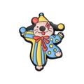 Cartoon clown dog enamel pin with colorful stripes and red bow for backpack decor - Clown Dog