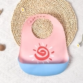 Pink and blue silicone baby bib with sun print and adjustable neck buckle - Little Sun