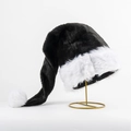 Long black Christmas hat with white plush trim and pompom on a metal stand display - 32x75cm Long Style / Black