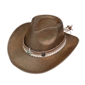 Western cowboy hat in metallic bronze with woven band and star emblems on white background - M (56-58cm) / Coffee