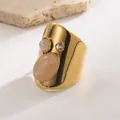 18K gold-plated titanium ring with large oval pink stone and crystal embellishments - Oval Natural Stone-Pink